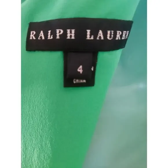 Ralph Lauren Green Shift Dress Sz 4 3/4 length Bell Sleeves V Neck - Picture 9 of 9